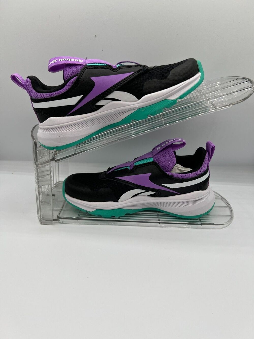 Reebok Rush Runner Black Purple Teal Slip On Sneakers Girls Size 11